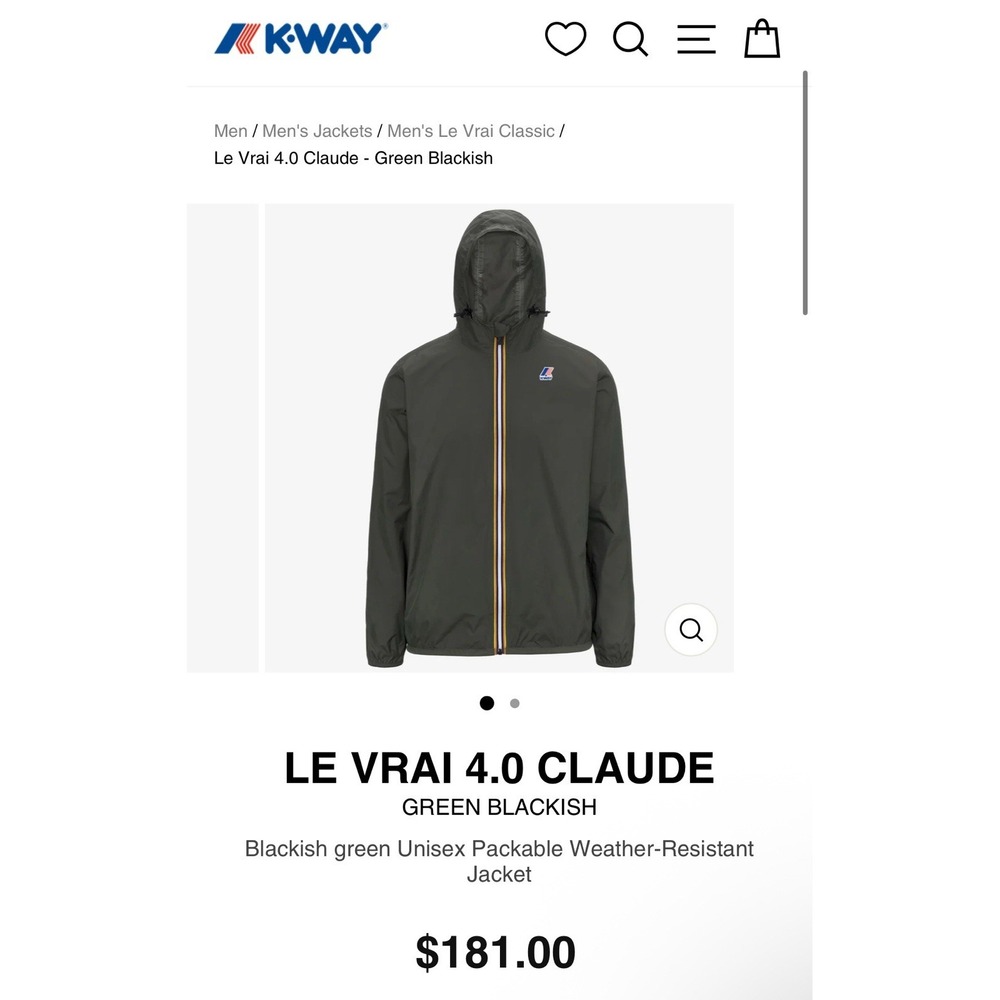 Le Vrai 4.0 Claude Water Repellent Jacket Dark Green Waterproof Hooded Packable
